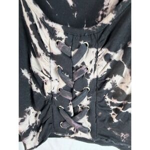 Kathmandu Imports Tie Dye Lace‎ Up Corset Crop Top Black White M/L